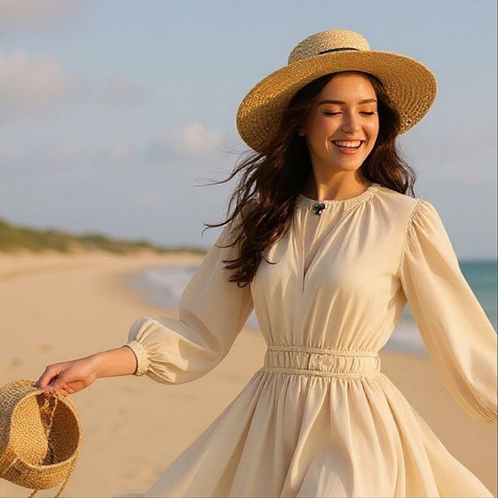 Chino smocked-waist midi dress